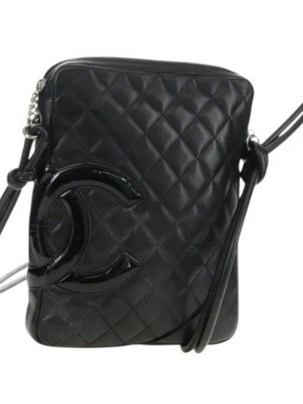 CHANEL Cambon Line Shoulder Bag Leather Black Silver CC Auth ka4610V